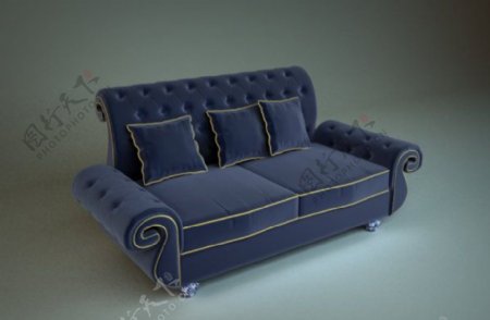 蓝色三座沙发装饰素材
