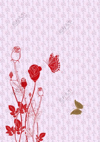 花卉蝴蝶图案墙纸