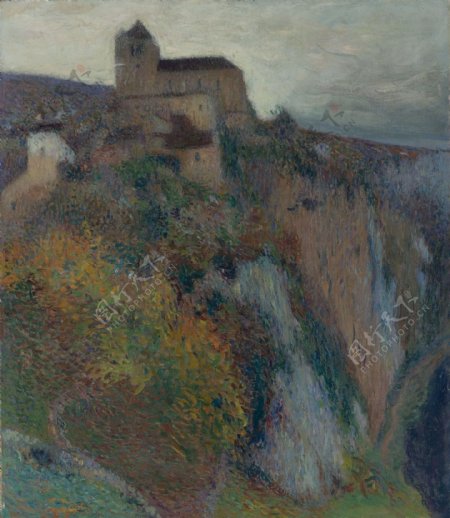 山峰城堡油画图片
