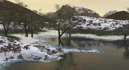 winter河边柳树雪景模型