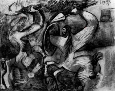 1959Combatdecentaures西班牙画家巴勃罗毕加索抽象油画人物人体油画装饰画