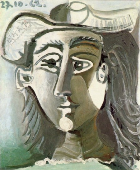 1962T鍧眅defemmeauchapeau西班牙画家巴勃罗毕加索抽象油画人物人体油画装饰画