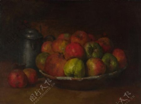 GustaveCourbetStillLifewithApplesandaPomegranate静物水果瓜果蔬菜器皿食物印象画派写实主义油画装饰画