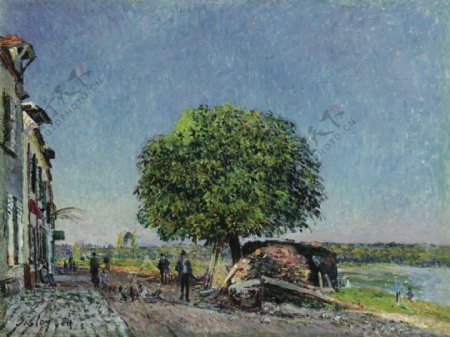 AlfredSisleyTheChestnutTreeatSaintMammes1880法国画家阿尔弗莱德西斯莱alfredsisley印象派自然风景天空油画装饰画