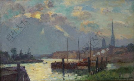 AlbertLebourgThePortandtheCathedralofRouen1892法国画家阿尔伯特勒堡AlbertLebourg印象派风景自然山水油画装饰画