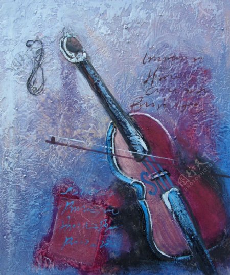 小提琴靠墙壁油画