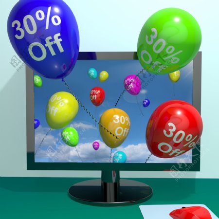 30从计算机显示百分之三十在线销售折扣的气球