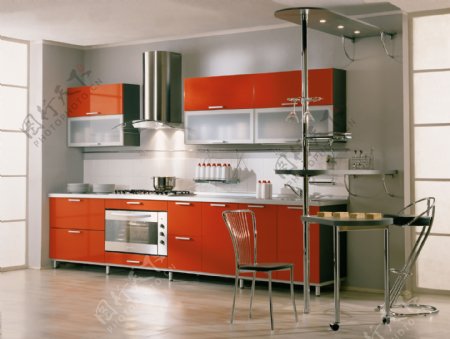 现代红色厨房效果图