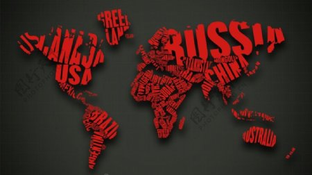 红色字母世界地图