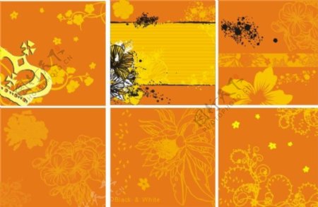 花纹花朵橙色背景矢量图下载