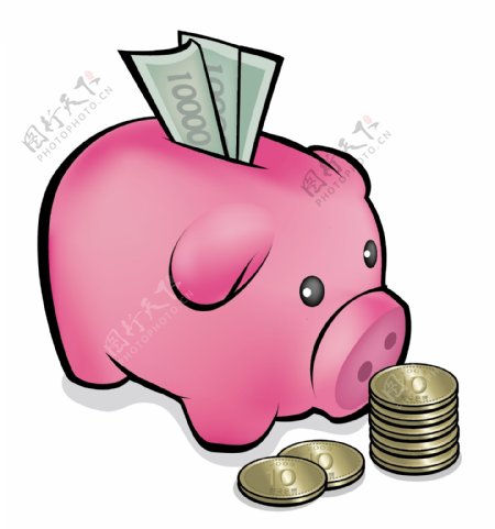小猪存钱罐矢量图下载