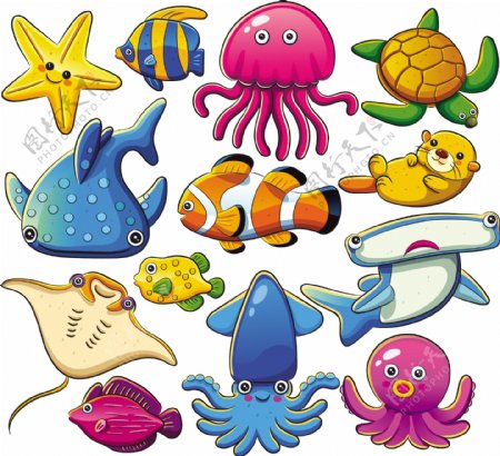 卡通可爱的海洋动物矢量素材01