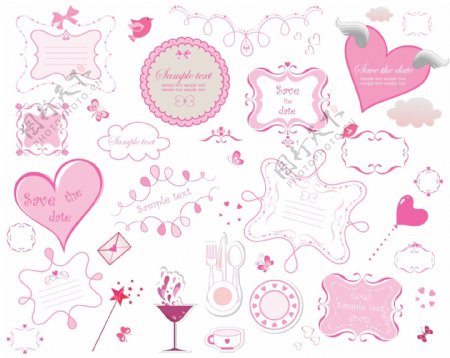粉色情人节爱心花纹花边素材图片