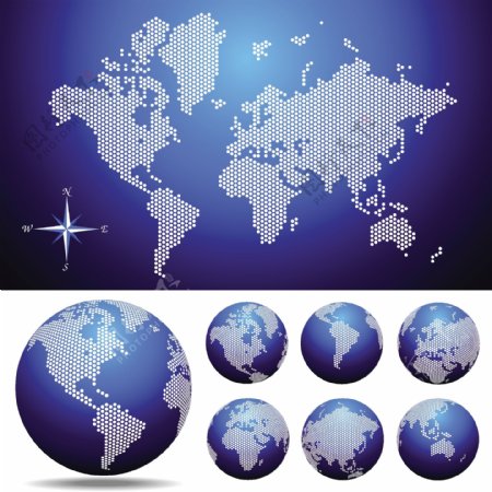 点状世界地图与地球