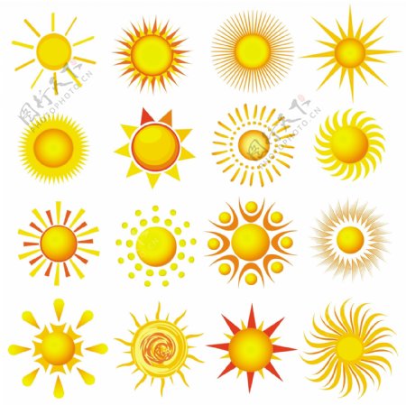 矢量素材多种太阳图形
