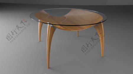 圆形玻璃木桌