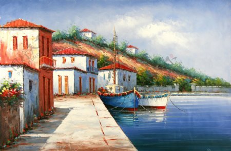 地中海风情手绘油画图片