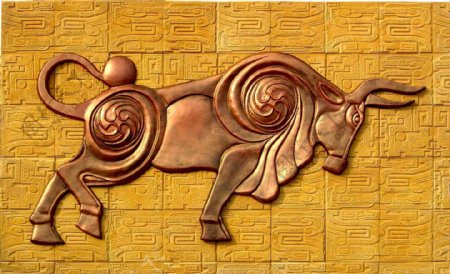 铜牛浮雕装饰图片