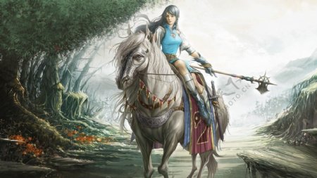 森林中骑马的女孩