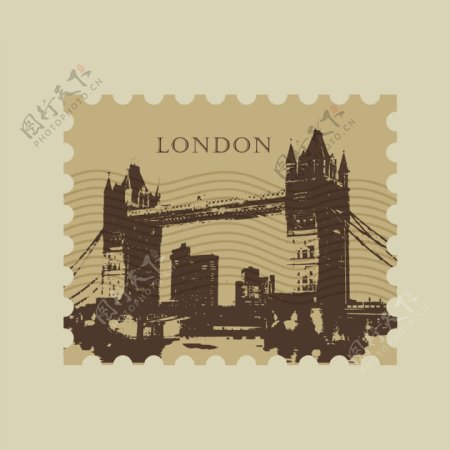 印花矢量图建筑风景名胜古迹伦敦伦敦塔桥免费素材