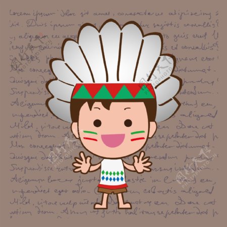 印花矢量图人物图案孩童印第安人文字免费素材