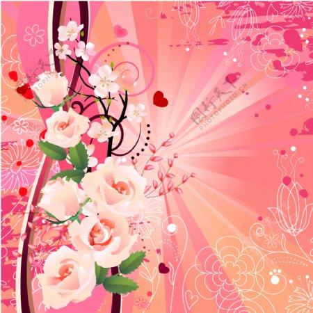 移门装饰素材图片白色玫瑰粉色背景