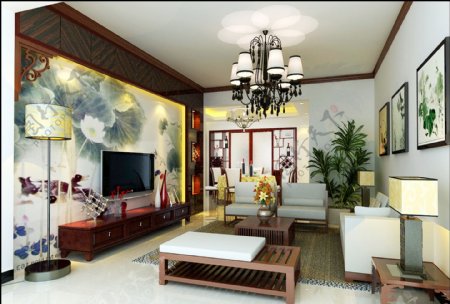 中式客厅效果图图片