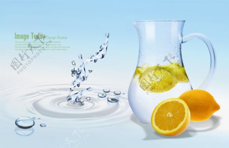 柠檬水果水珠分层素材图片