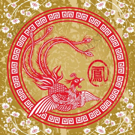 中国古典凤凰图案矢量素材