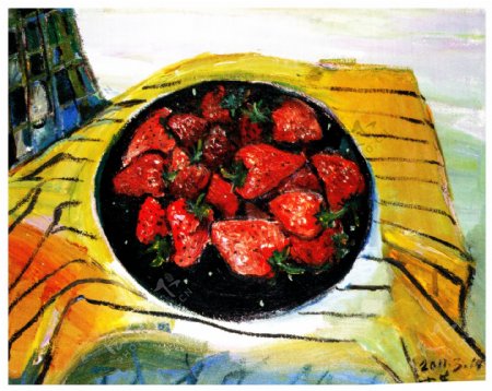 草莓水彩画图片