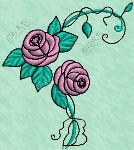 绣花植物花卉色彩粉红色淡绿色免费素材