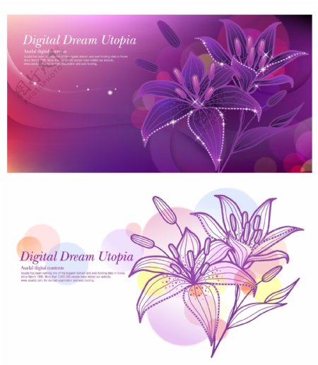 6款紫色百合花梦幻背景素材