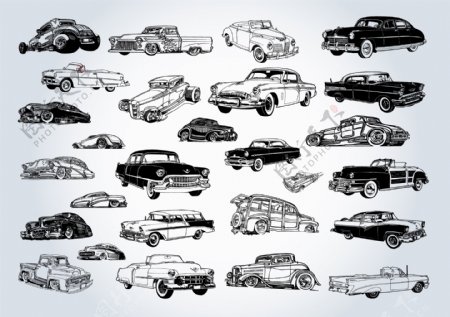 25惊人的复古矢量汽车收藏