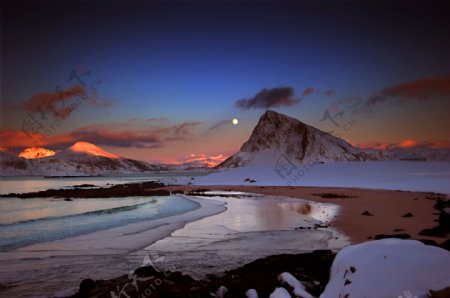 冬季海岸日落图片
