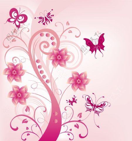 粉红蝴蝶花的抽象背景矢量