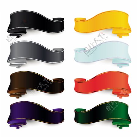 8款彩色绸带设计EPS格式矢量素材