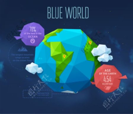蓝色地球折纸背景矢量素材