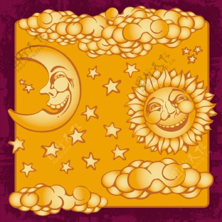 可爱太阳星星月亮装饰背景矢量素材