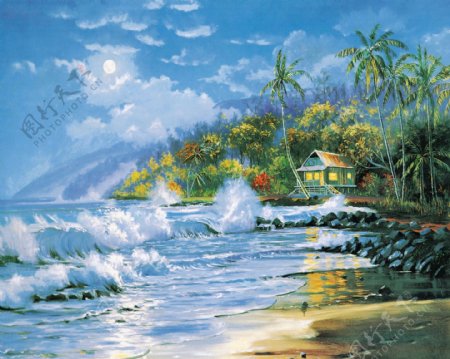 油画手绘油画海边风光50x40厘米图片