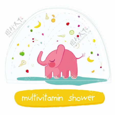 粉红色的淋浴头大象插画矢量素材