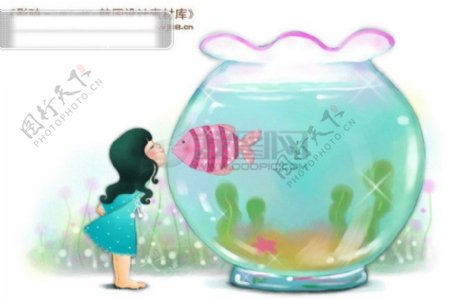HanMaker韩国设计素材库背景卡通漫画可爱梦幻儿童孩子女孩童真鱼亲亲