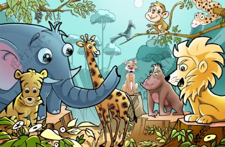 卡通非洲动物插画PSD