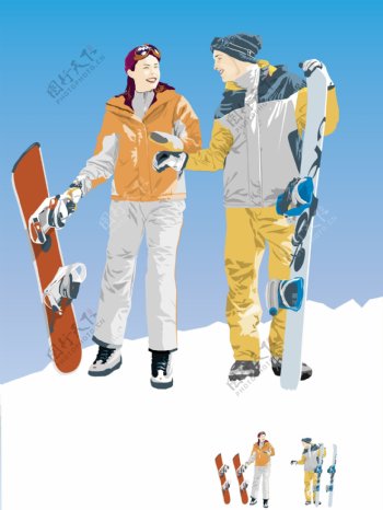 印花矢量图人物运动滑雪雪山免费素材