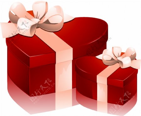 情人节心形礼盒矢量素材的情人节礼物的礼品盒弓