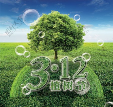 绿色春天3.12植树节PSD海报