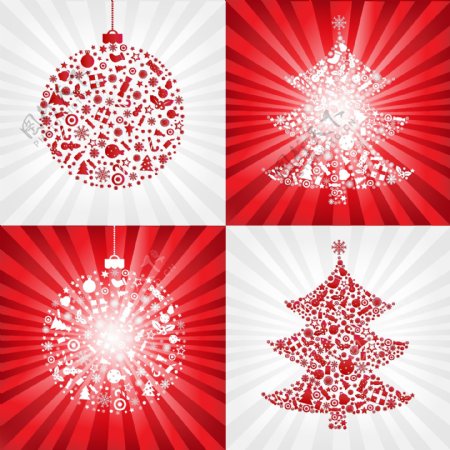 矢量素材红色圣诞彩球与圣诞树