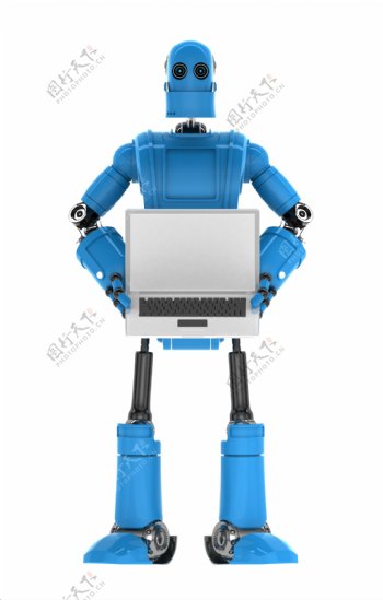 与计算机屏幕可以勇敢面对打击机器人拿着笔记本电脑