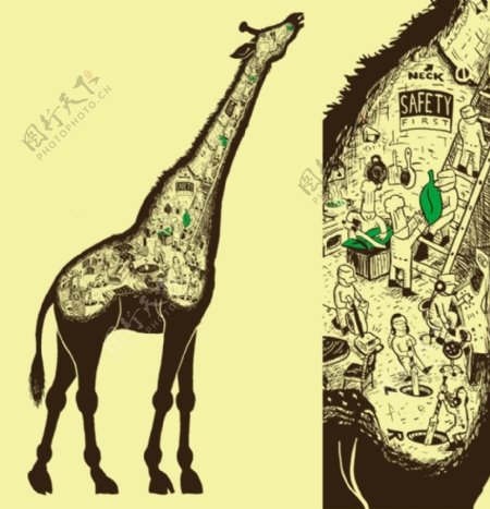 位图插画动物长颈鹿色彩免费素材