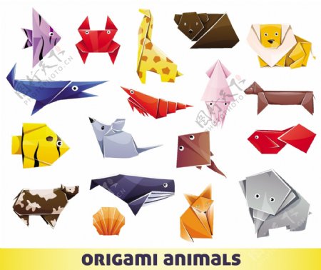 可爱动物折纸矢量素材