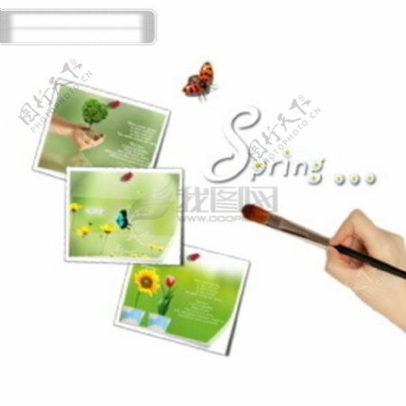 树叶蝴蝶春暖花开绿色植物书笔记本树手鼠标地球仪卡通人物PSD分层源文件韩国花纹图库